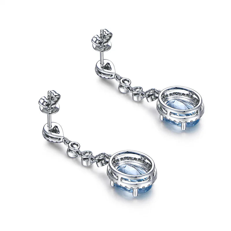 Natural Aquamarine Drop Earrings for Women Sterling