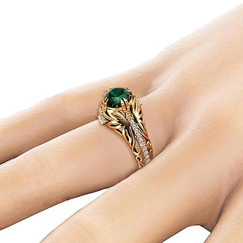 14K Gold Color Emerald Ring for Women Anillos