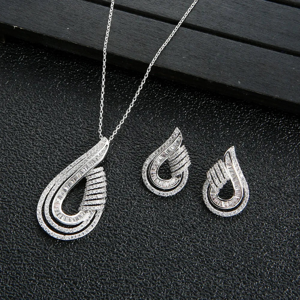 Luxury AAA Zircon U Shape Necklace Earrings  Set