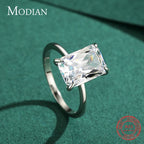 Modian Classic Rectangular Cutting Clear CZ Ring Solid