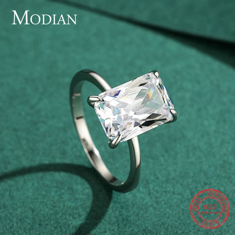 Modian Classic Rectangular Cutting Clear CZ Ring Solid