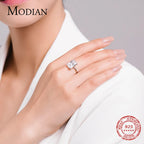 Modian Classic Rectangular Cutting Clear CZ Ring Solid