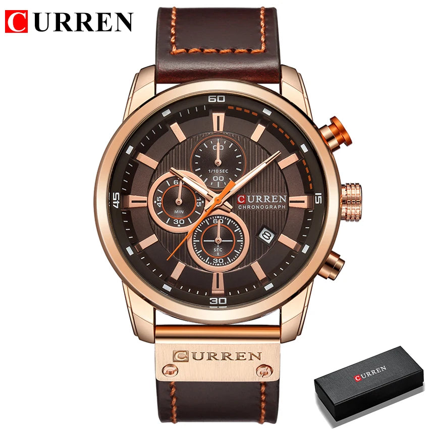 CURREN Fashion Date Quartz Men Watches Top Brand - rose coffee box