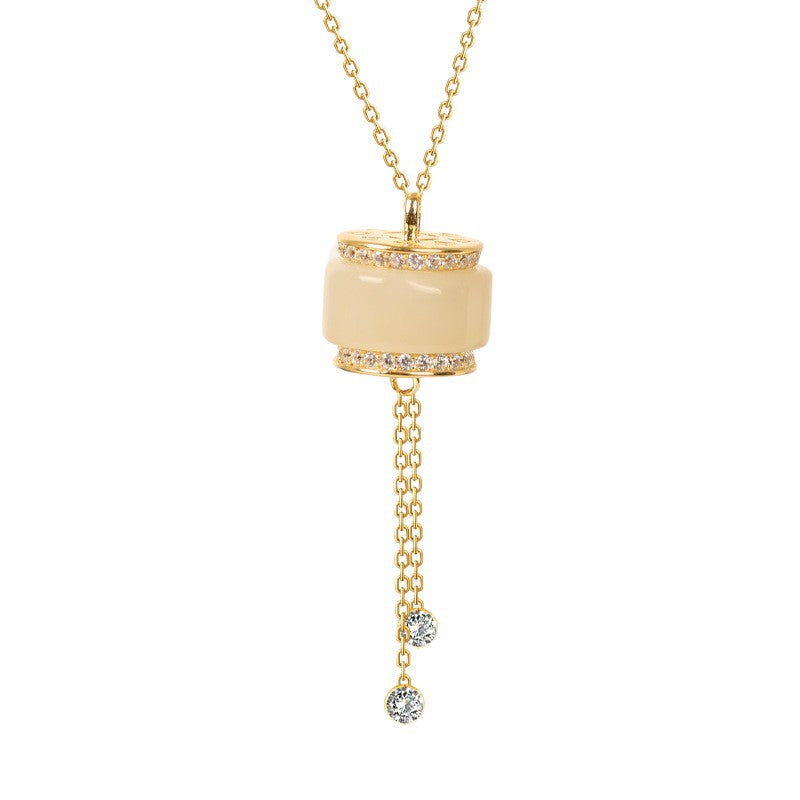 S925 Silver Hetian Jade Tassel Passepartout Pendant