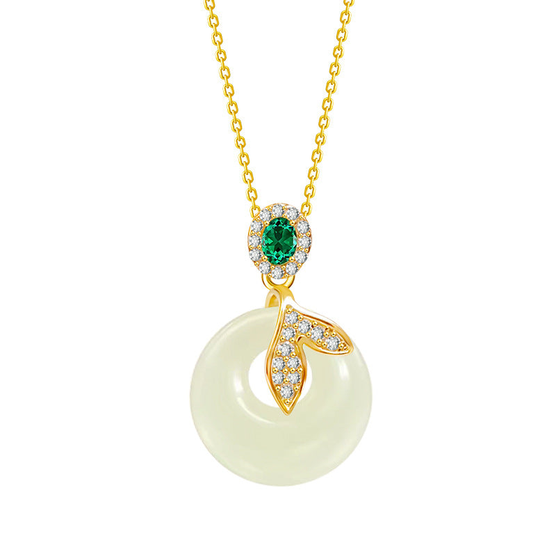 S925 Silver Hetian Jade Fish Tail Pendant Necklace
