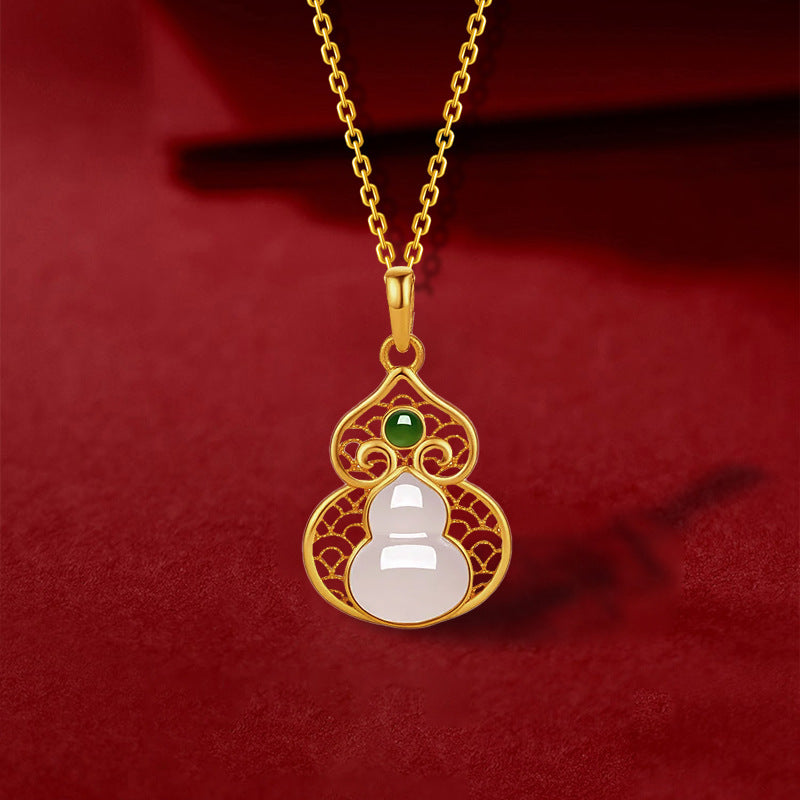 S925 Silver Hetian Jade Fulu Gourd Clavicle Chain
