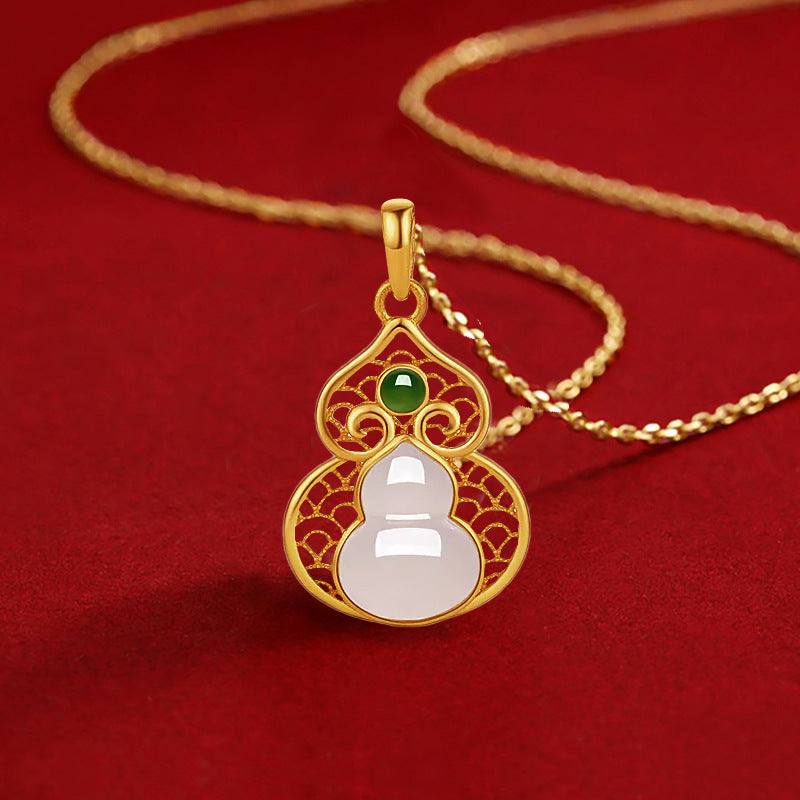 S925 Silver Hetian Jade Fulu Gourd Clavicle Chain