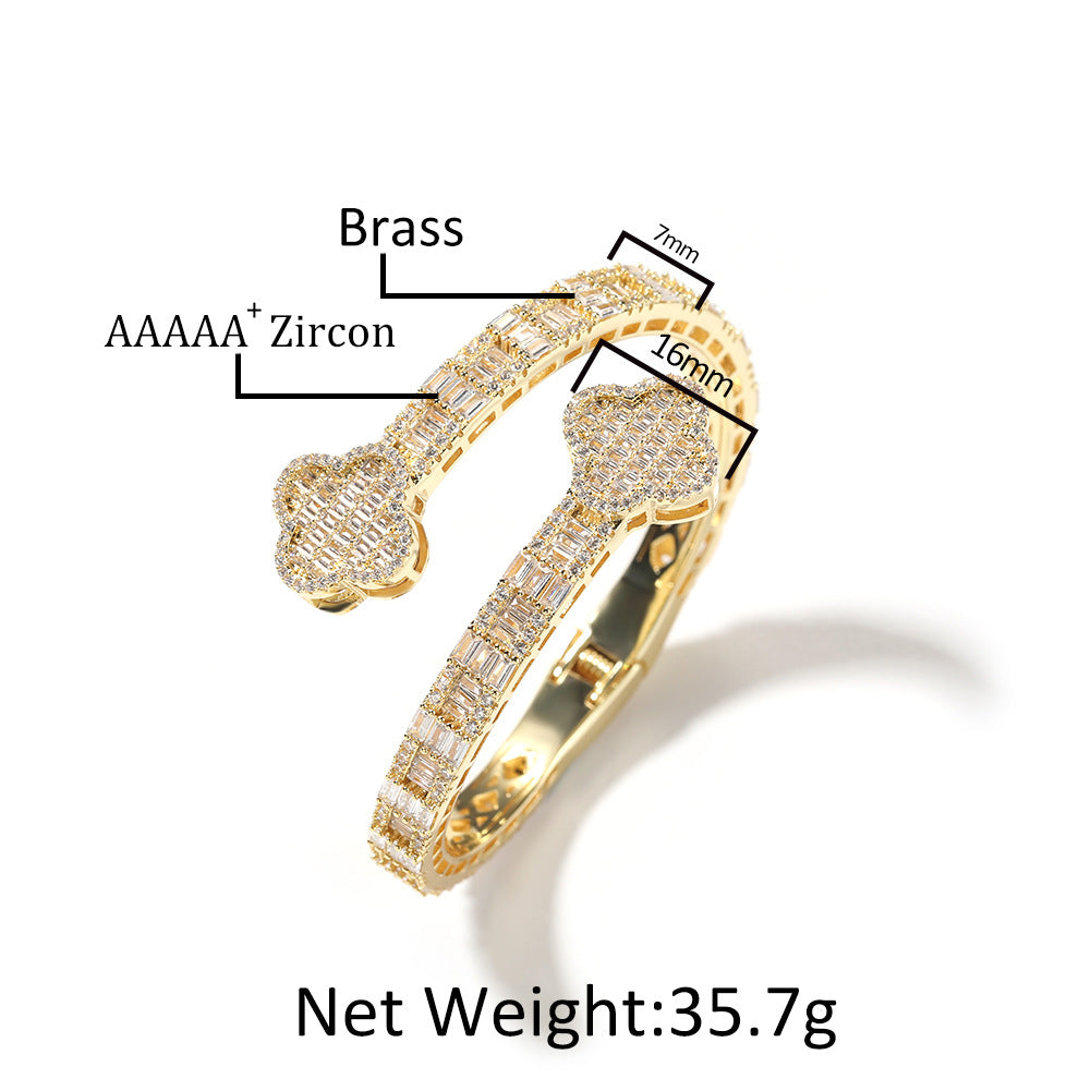Four-Leaf Clover Zircon Hip-Hop Bracelet for Men