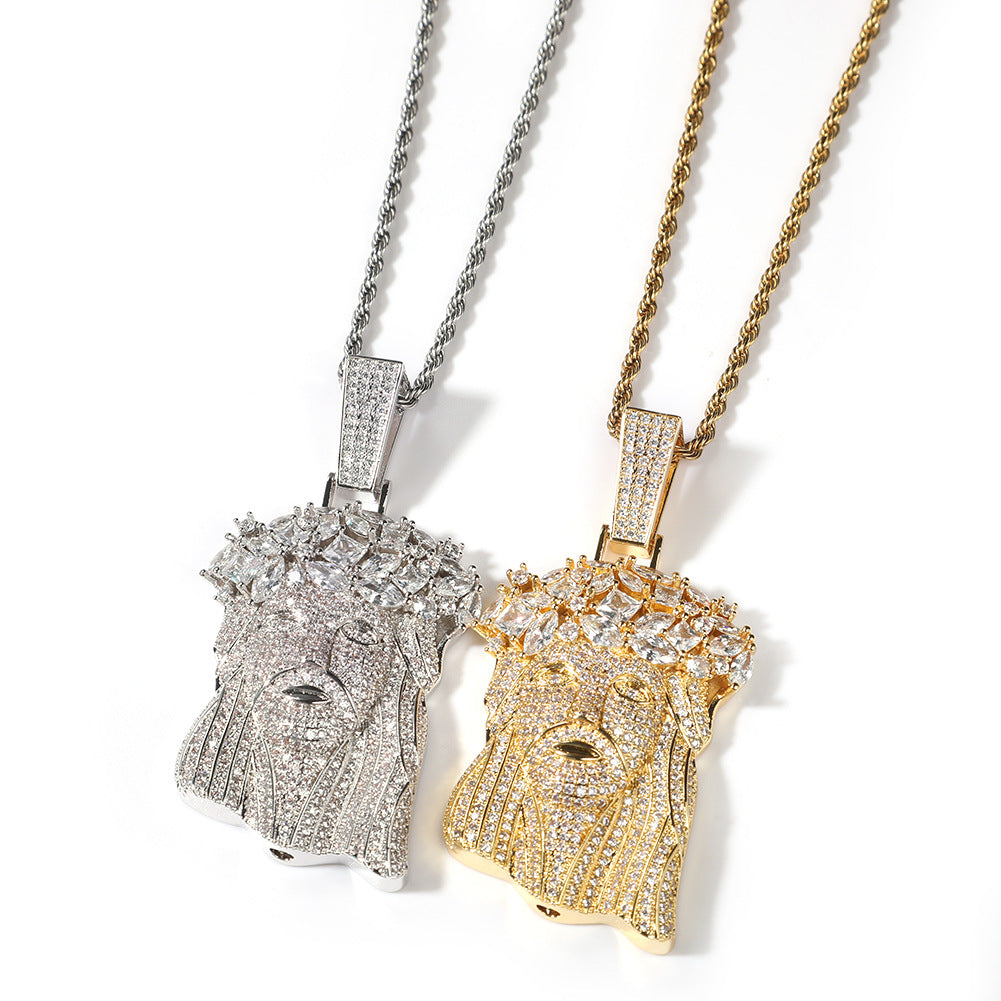 Hip-Hop Zircon Portrait Pendant Necklace for Men