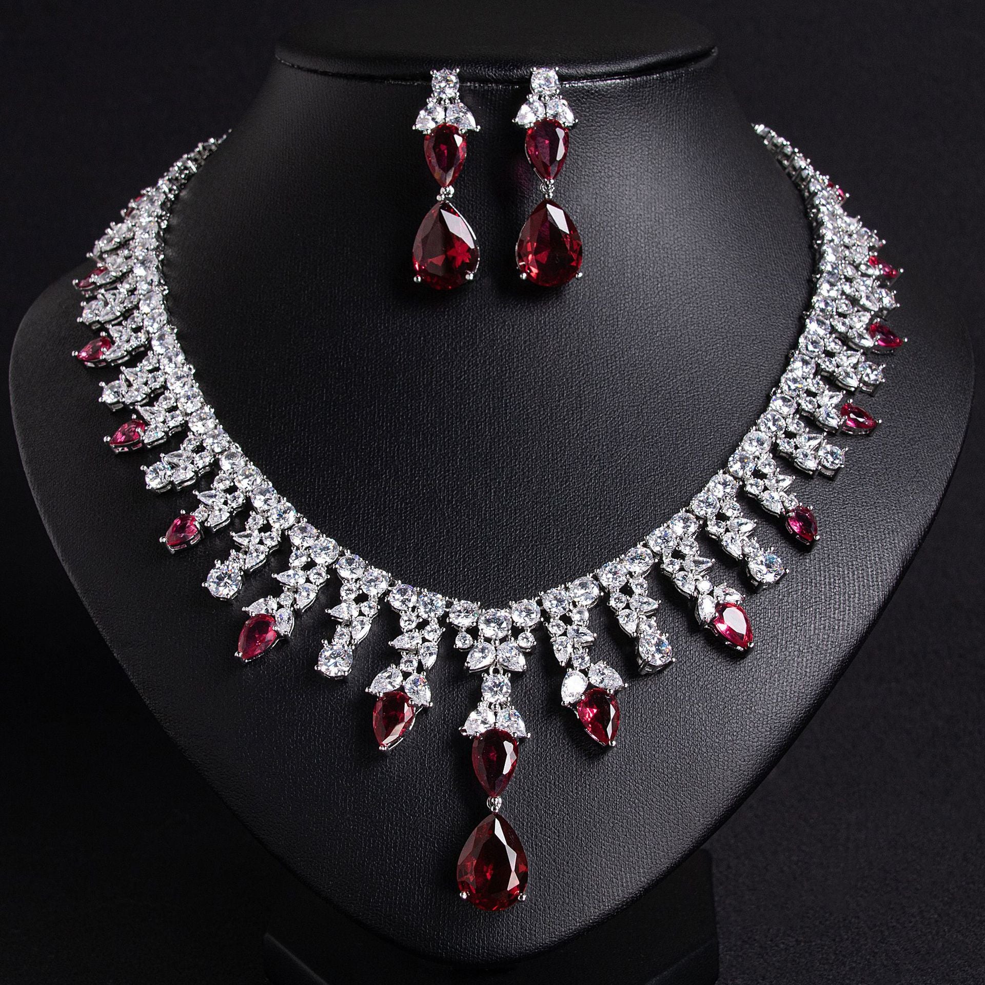 Luxus Abendkleid Schmuck Rot Zirkon Halskette