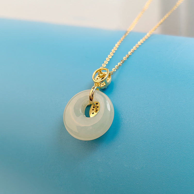 S925 Silver Hetian Jade Fish Tail Pendant Necklace