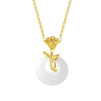 S925 Sterling Silver Chinoiserie Rose Jade Necklace