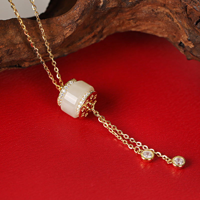 S925 Silver Hetian Jade Tassel Passepartout Pendant