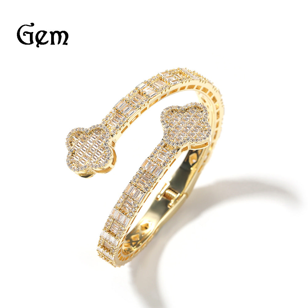 Four-Leaf Clover Zircon Hip-Hop Bracelet for Men