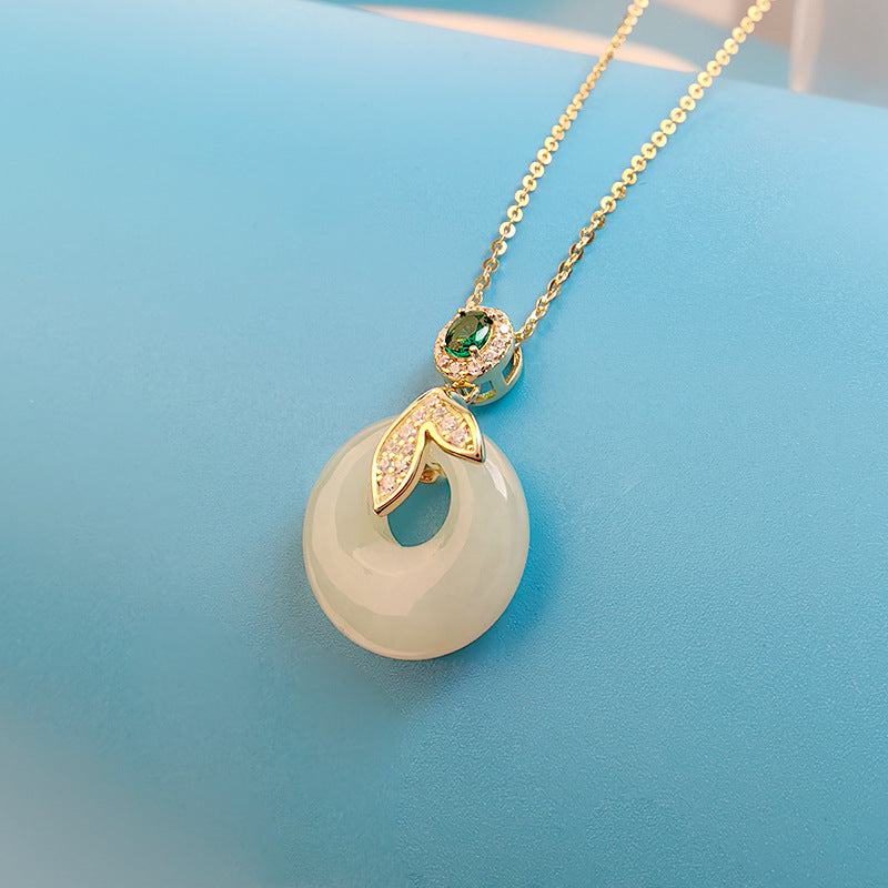 S925 Silver Hetian Jade Fish Tail Pendant Necklace
