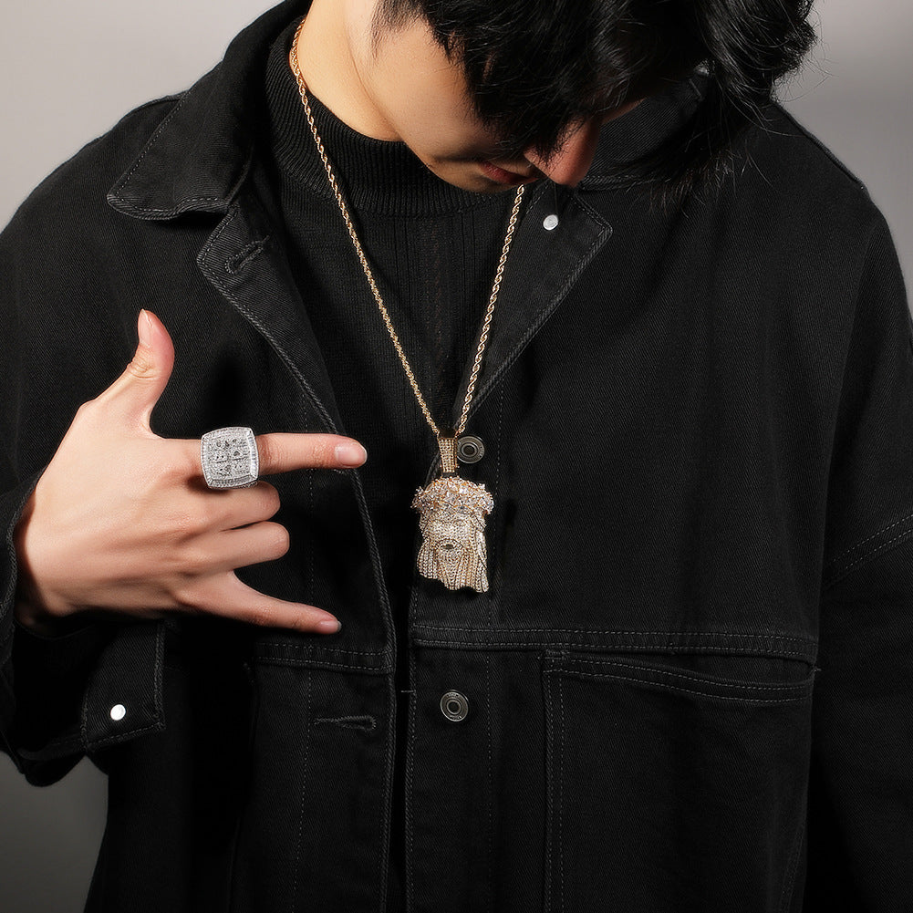 Hip-Hop Zircon Portrait Pendant Necklace for Men
