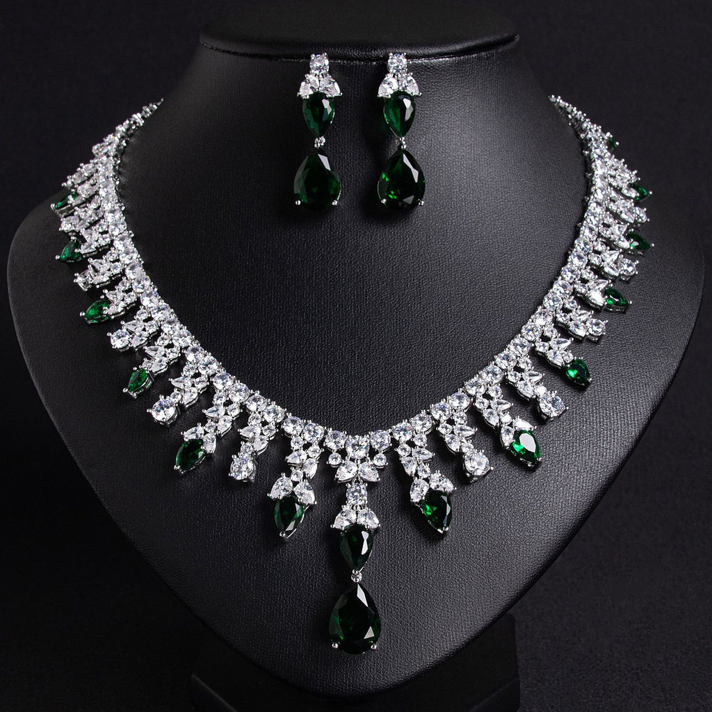 Luxury Dinner Dress Jewelry Red Zircon Necklace