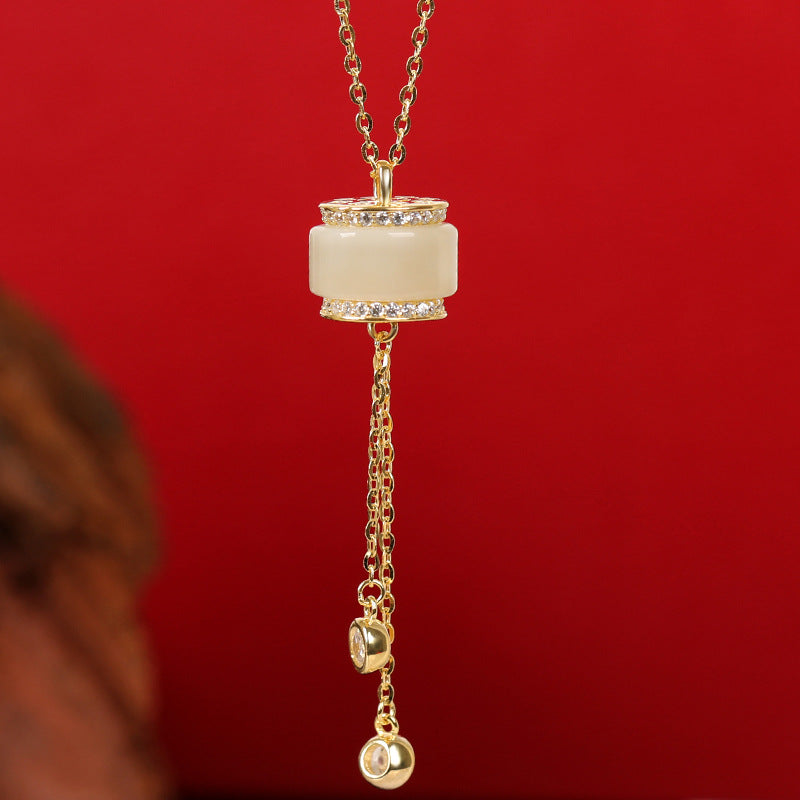 S925 Silver Hetian Jade Tassel Passepartout Pendant