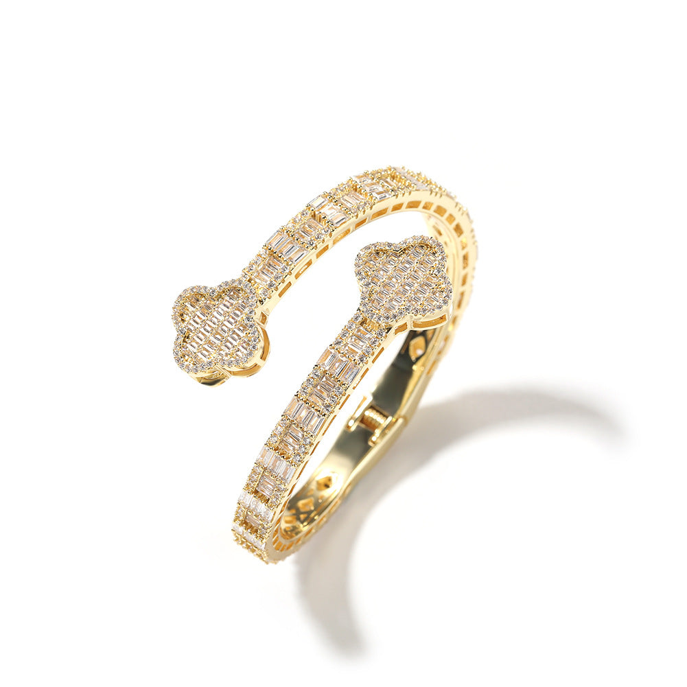 Four-Leaf Clover Zircon Hip-Hop Bracelet for Men