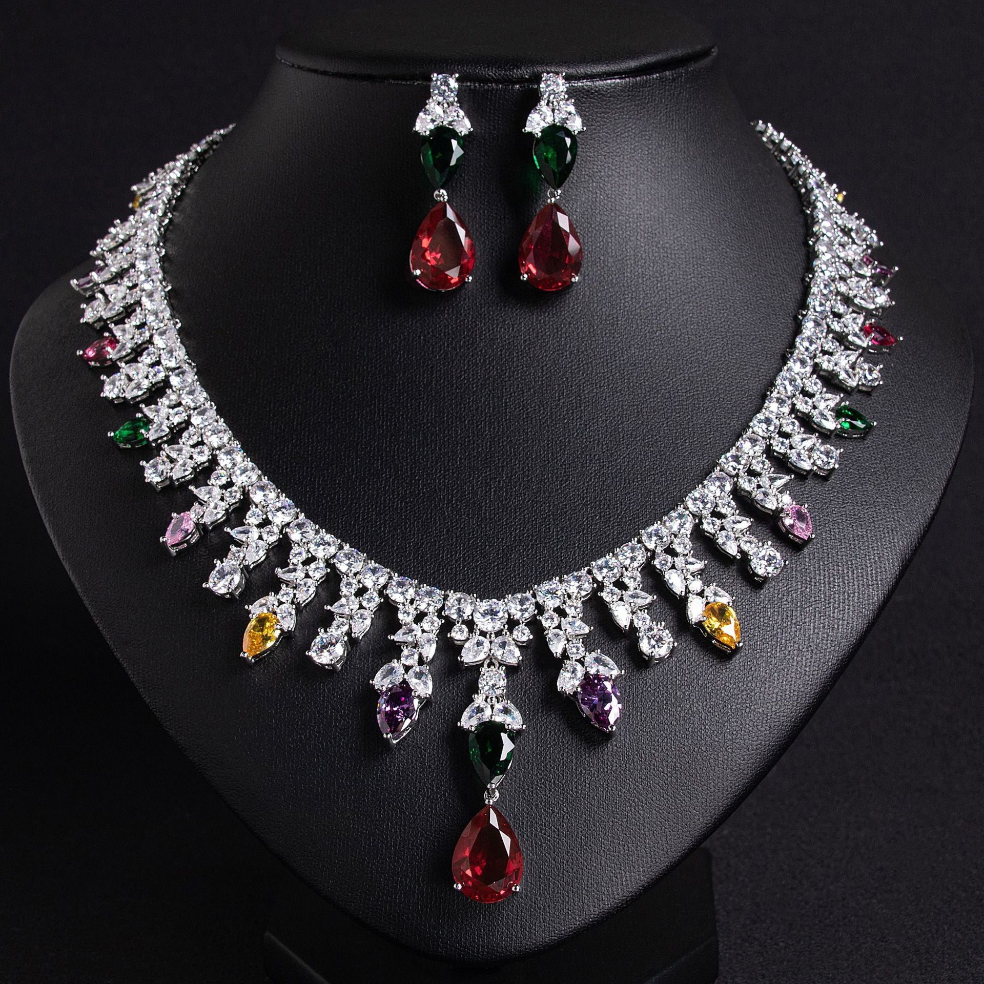 Luxus Abendkleid Schmuck Rot Zirkon Halskette