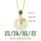 S925 Silver Hetian Jade Fish Tail Pendant Necklace