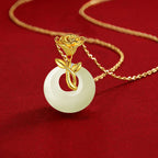 S925 Sterling Silver Chinoiserie Rose Jade Necklace