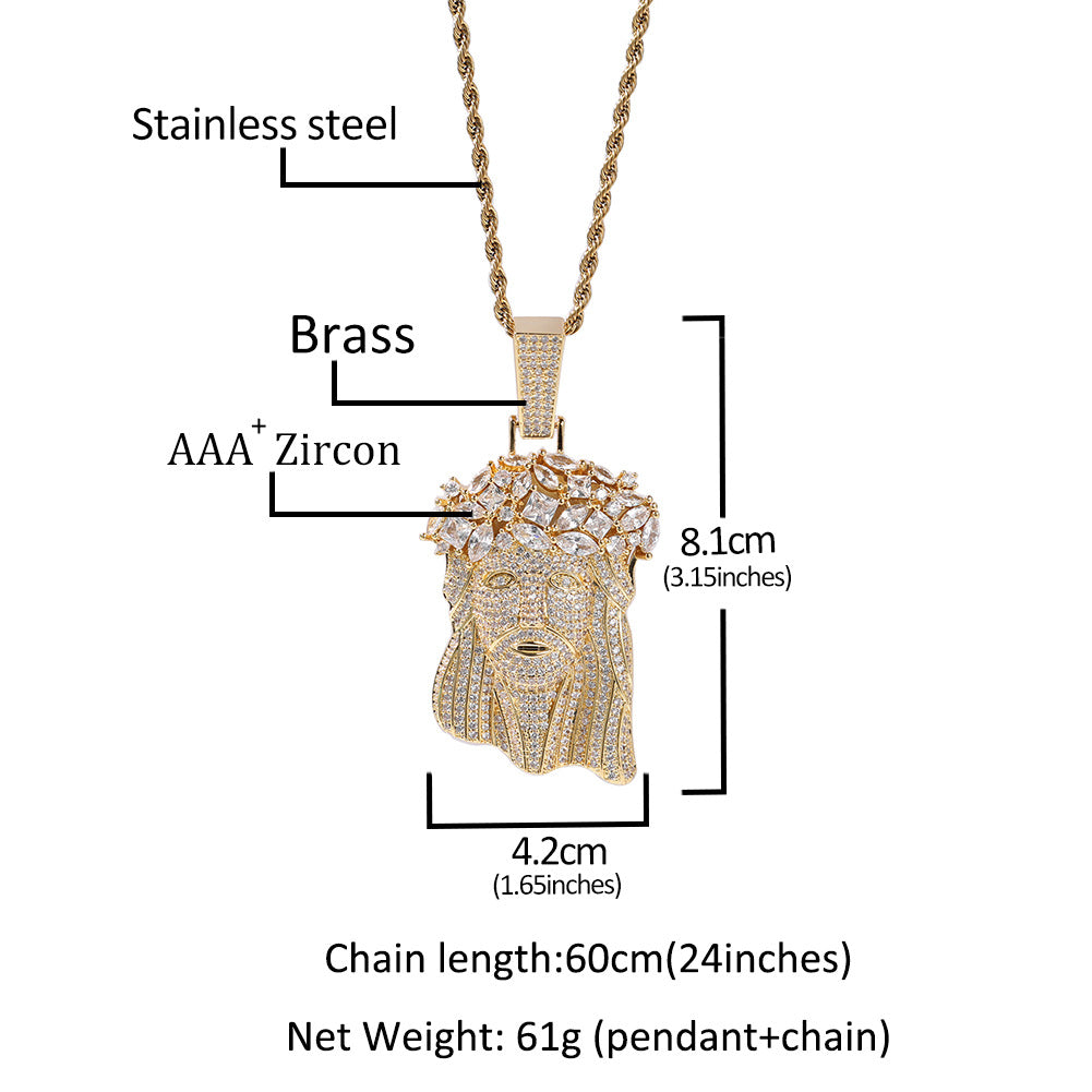 Hip-Hop Zircon Portrait Pendant Necklace for Men