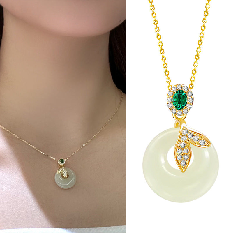 S925 Silver Hetian Jade Fish Tail Pendant Necklace