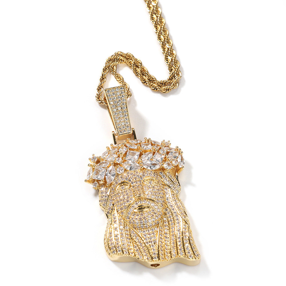 Hip-Hop Zircon Portrait Pendant Necklace for Men