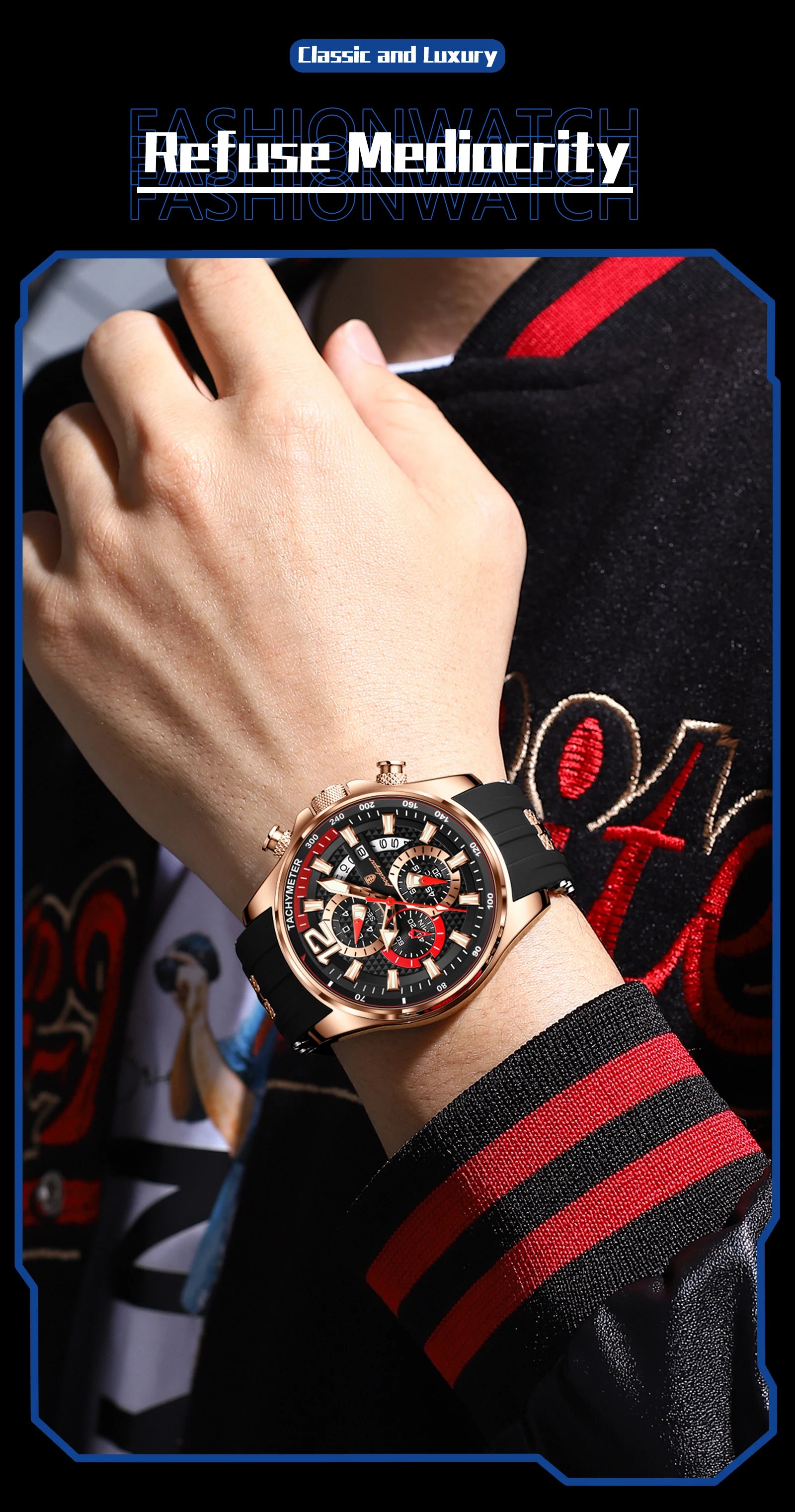 Poedagar Fashion Men Wristwatch Date Chronograph