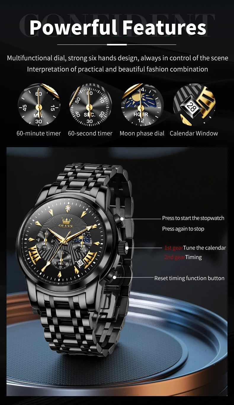 Olevs Men's Quartz Watches Top Brand Stainless.