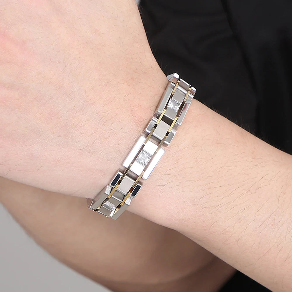 Casting Stainless Steel Man Bracelet Two Tone