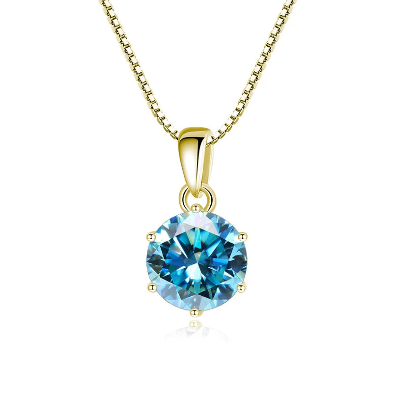 Butterflykiss 1 CT Real Moissanite Pendant Necklace - gold sea blue / 45cm