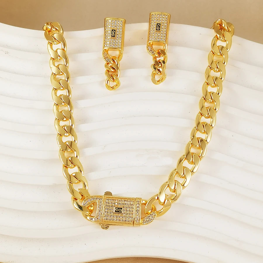 Luxury Gold Plated Cuban Link Chain Jewelry Set