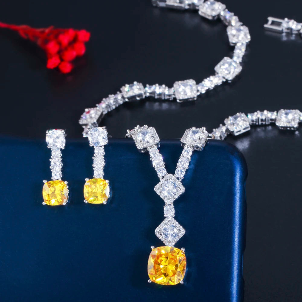 ThreeGraces Elegant Yellow CZ Crystal Silver