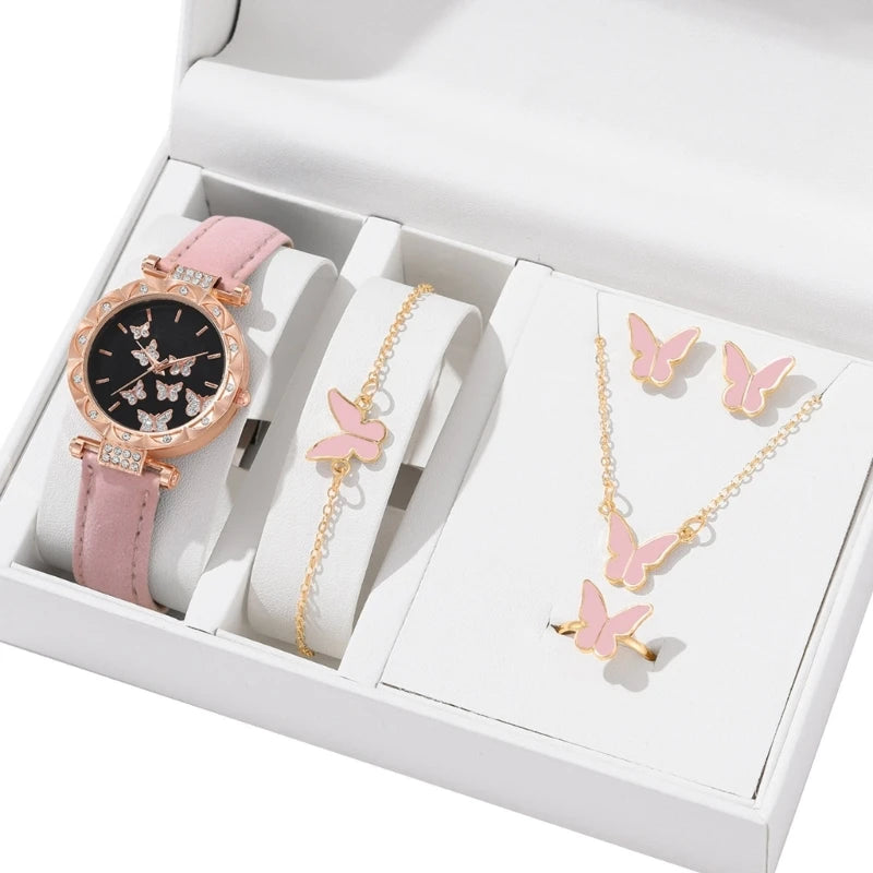 Elegant Butterfly Jewelry Set Women Watch Crystal.