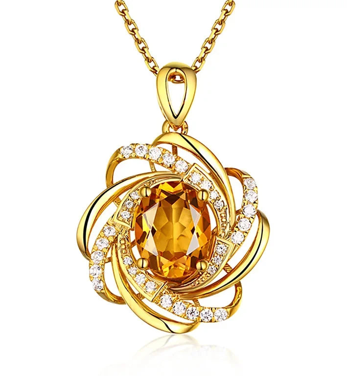Real 18K Gold 2 Carats Topaz Pendant Women Luxury