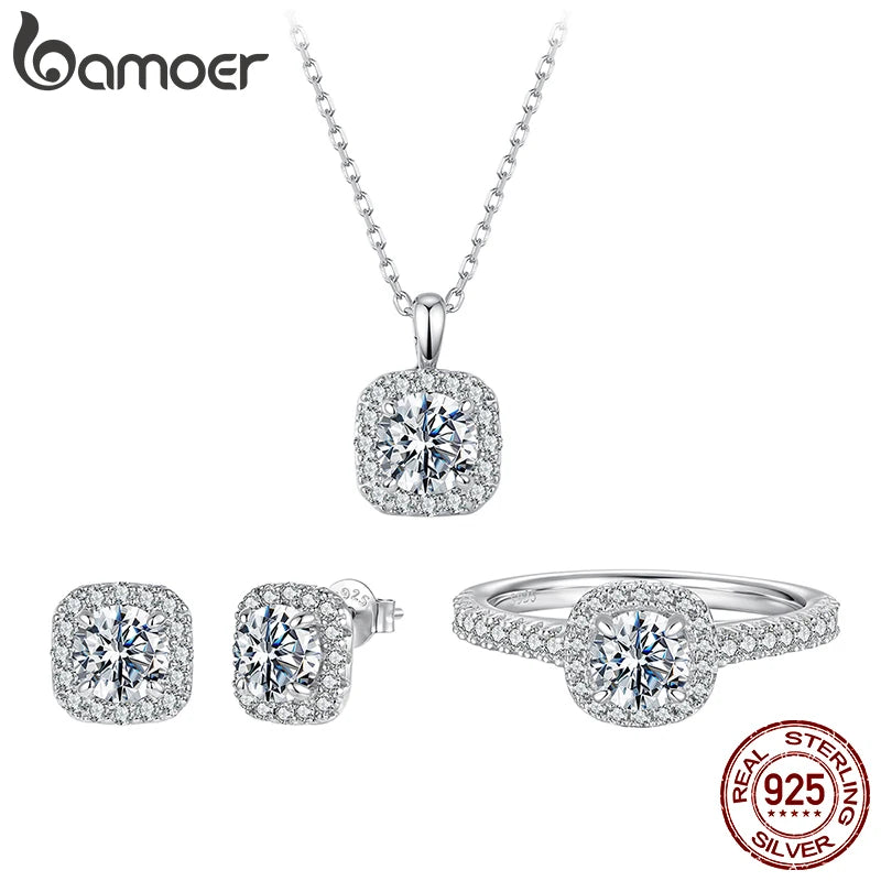 BAMOER 0.5-3.5CT Moissanite Necklace Stud Earrings 925