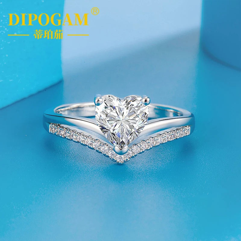 Dipogam 2CT Colorful Heart Moissanite Ring 925