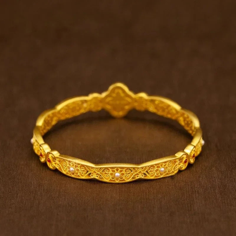 Chinese Tradition 18K Gold Pure Yellow Bangles.