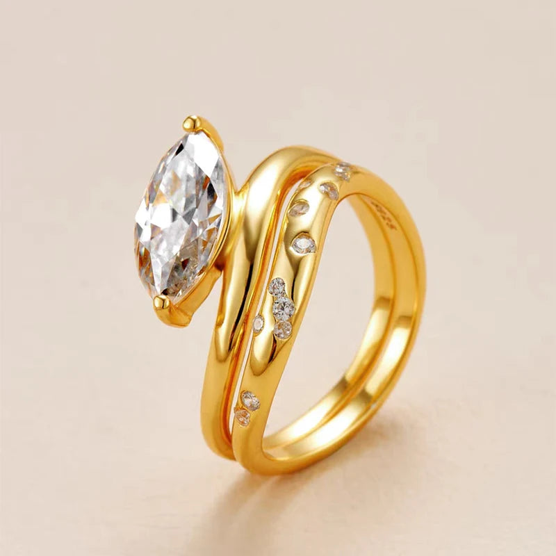 Bxiny 2CT Marquise All Moissanite Ring Set S925