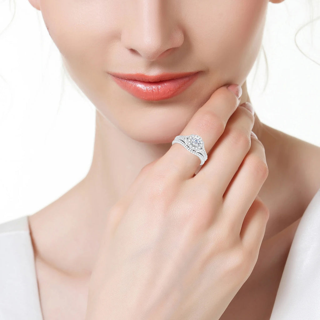 2pcs Moissanite Rings Set For Engagement With
