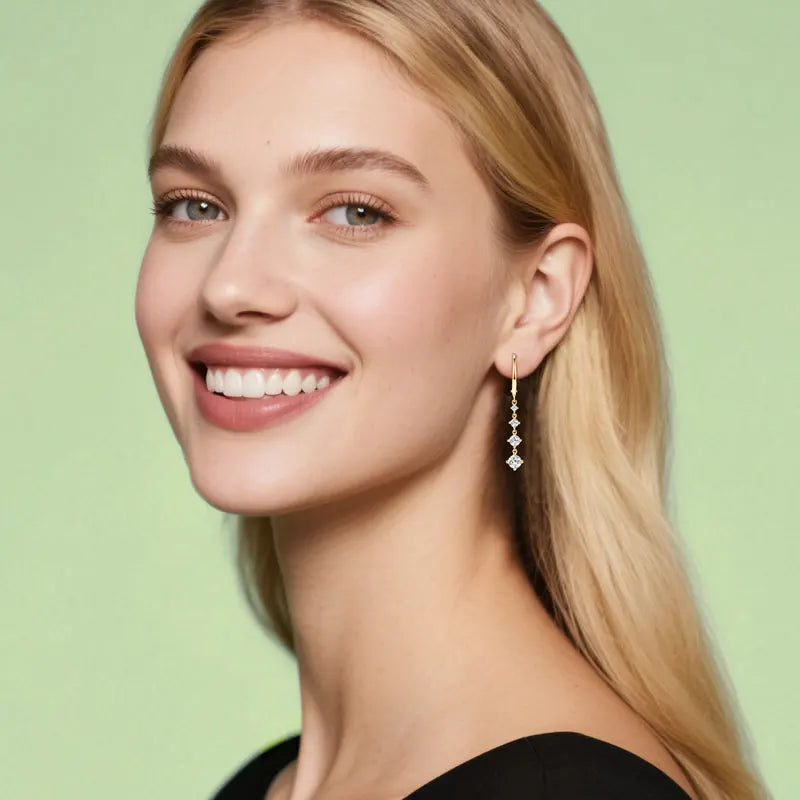 Anziw 42mm Long Dangle D Moissanite Drop Earrings for