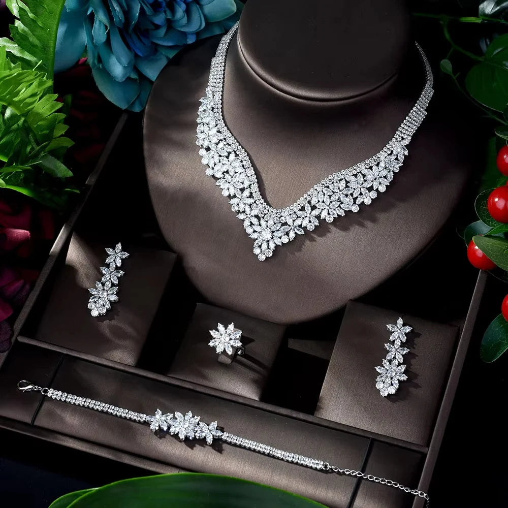 Hot Selling 4pcs Necklace and Earrings Set AAA Cubic - N-917 / resizable / 45cm