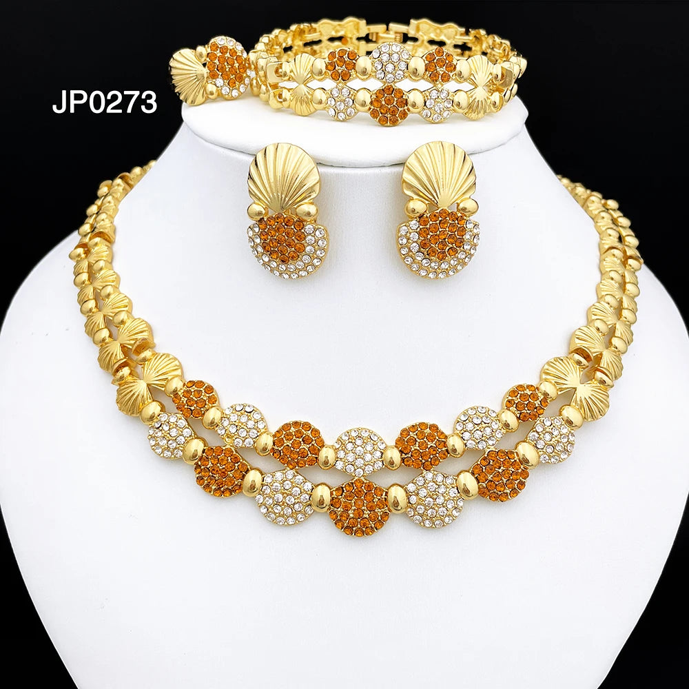 latest Italian Ladies Fine Jewelry Sets Gold Color - 1