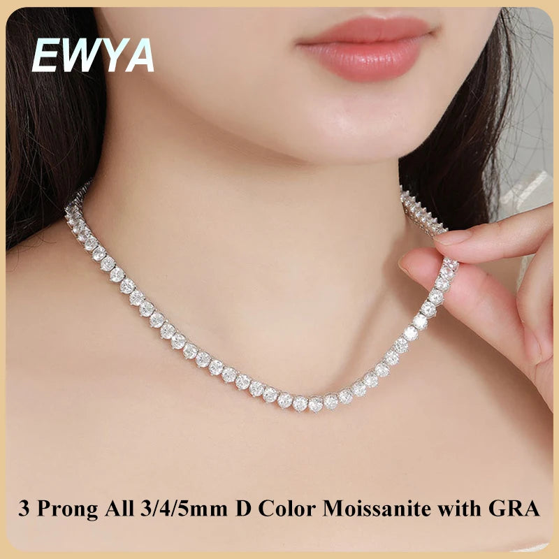 Ewya Real 3 Prong 3/4/5mm Full Moissanite Tennis