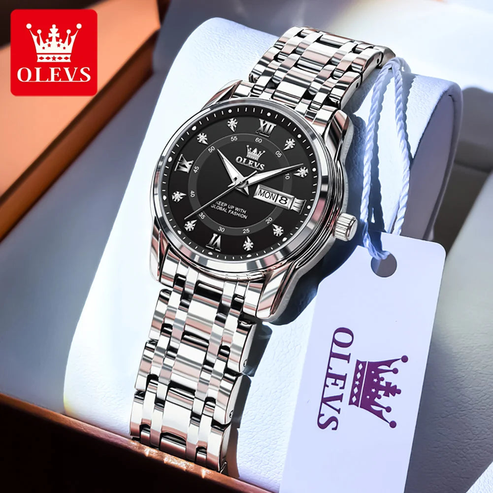 OLEVS 5513 Mens Watch Original Fashion Brand Quartz - Women Silver Black / Yes