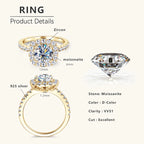 Lnngy 8mm 2ct Moissanite Halo Ring Certified 925
