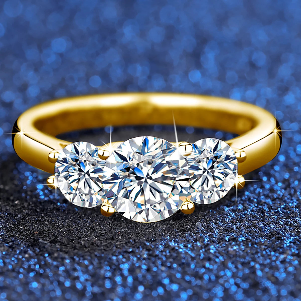 Waterproof 14K Gold Filled Three Stone Wedding