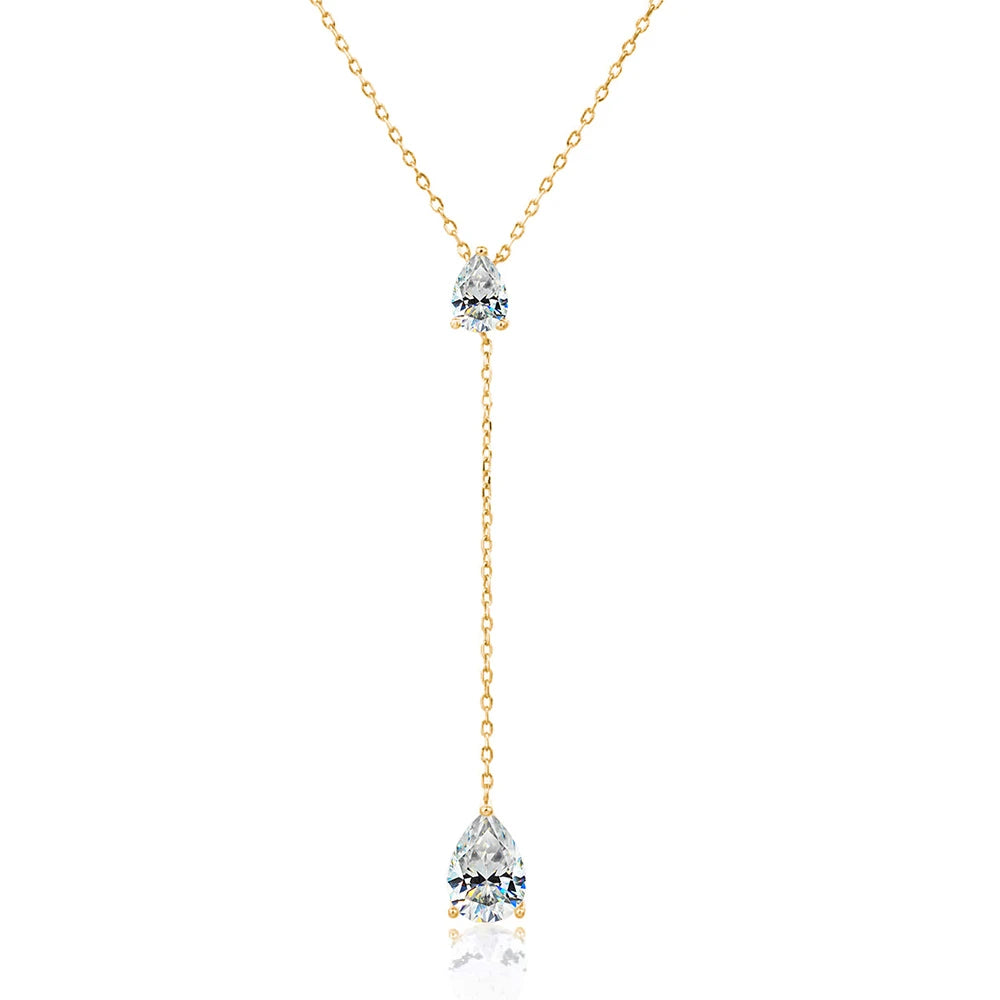 2-Stone Waterdrop Moissanite Pendant Necklace for - Gold / 1CT 2CT Zircon, Gold / 0.5CT 1CT Zircon, Gold / 1CT 2CT Moissanite, Gold / 0.5CT 1CT Moissanite